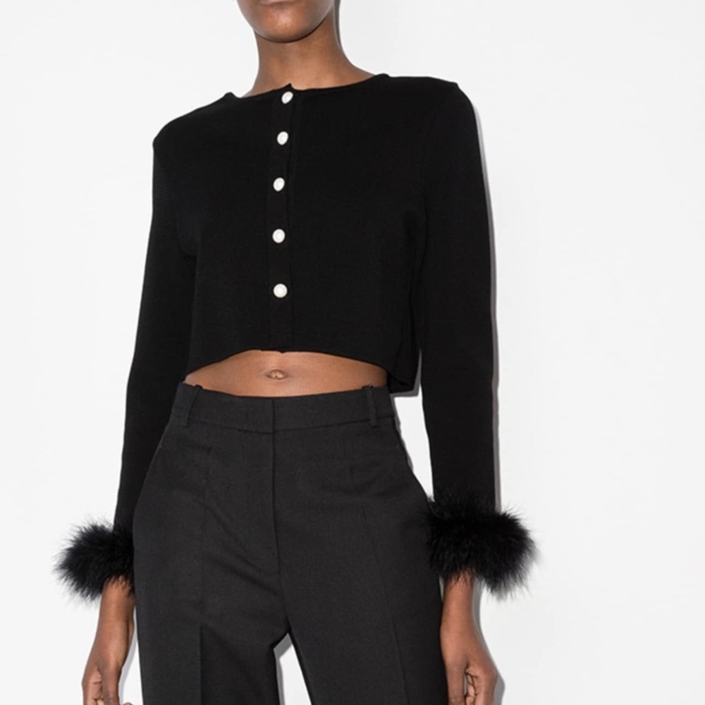 Sleeper Feather-cuff knitted cardigan